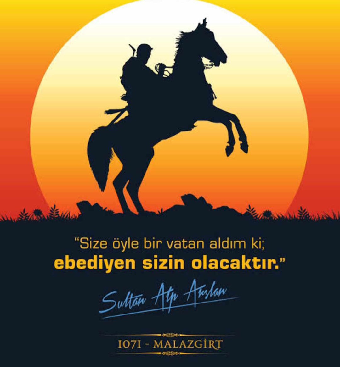 ''Sultan Alparslan Liderliğinde Kazanılan ve Anadolu'nun Kapılarını Türklere Açan Malazgirt Zaferi'nin Yıl Dönümünde Bu Topraklara Vatan Dedirten Tüm Atalarımızı Rahmet ve Minnetle Anıyoruz.''
🤘🇹🇷🤘🇹🇷🤘🇹🇷🤘🇹🇷