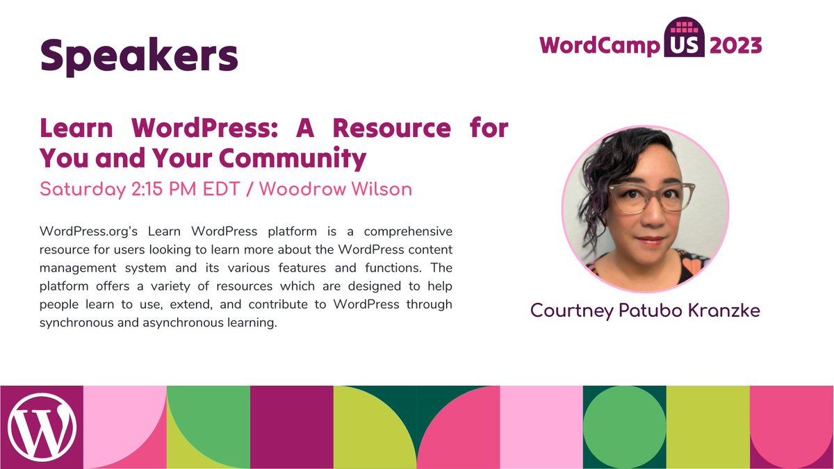 WordCampUS's tweet photo. In 10 minutes, @cpk_wp presents "Learn WordPress: A Resource for You and Your Community" in Woodrow Wilson at WordCamp US!

https://t.co/Fk0eP2S9eB

#WCUS https://t.co/gMayswvBoJ