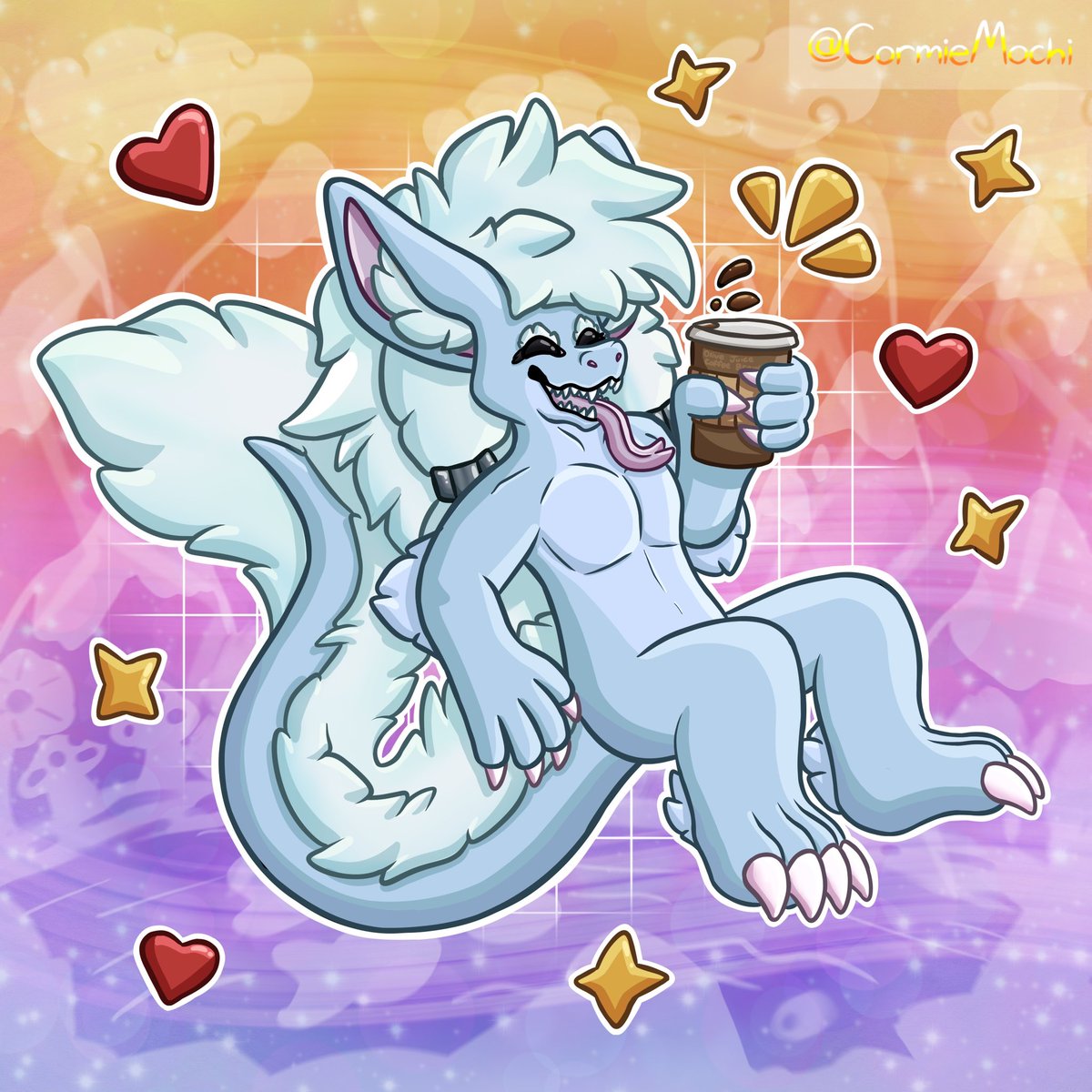 The dragon bean enjoying some bean juice!! ✨🐉☕️
It’s Kiril! I heccin’ love this sweet adorable creature so much and I had a such a blast drawing them! Sleepy is just such an amazing friend too, they deserve a hecc ton of love and appreciation!! Gift art for <a href="/SleepySquamata/">☁Kiril☁</a>!! &lt;3