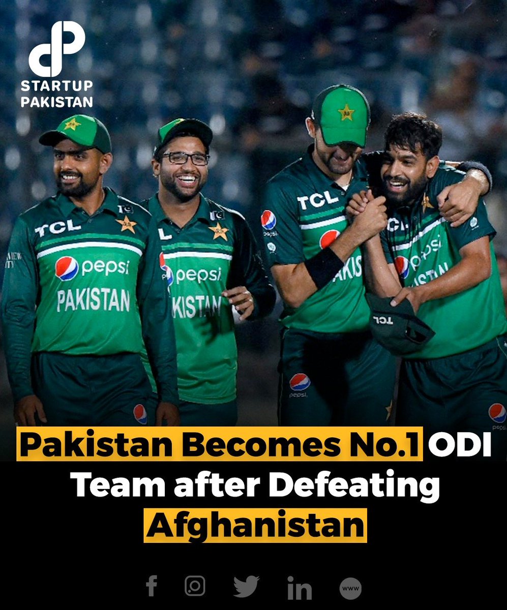 PakStartup's tweet photo. Pakistan becomes No.1 ODI team after defeating Afghanistan https://t.co/Zoq9vdohe1