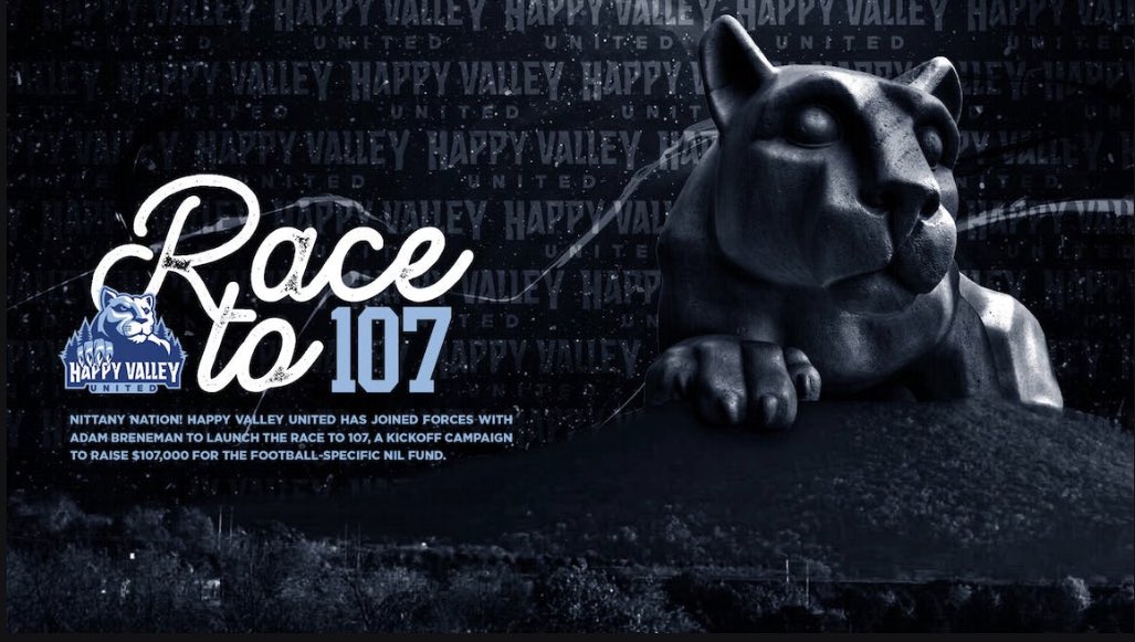 Want to show your support for our team heading into the West Virginia game? Support the Race to 107 NOW through @HappyValleyUtd! We appreciate your support on the field — let’s be 107k strong off the field too. Every dollar counts! Support Now — Happyvalleyunited.com/107