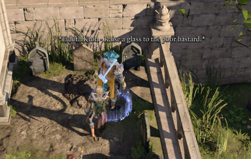 HNarbs's tweet photo. This is Eldoth Kron, a morally dubious bard from the first game. He probably would have gotten along well with Astarion given one of his quotes: "There is no good or evil, only the charming and the tedious." https://t.co/5eE4UCEcXr
