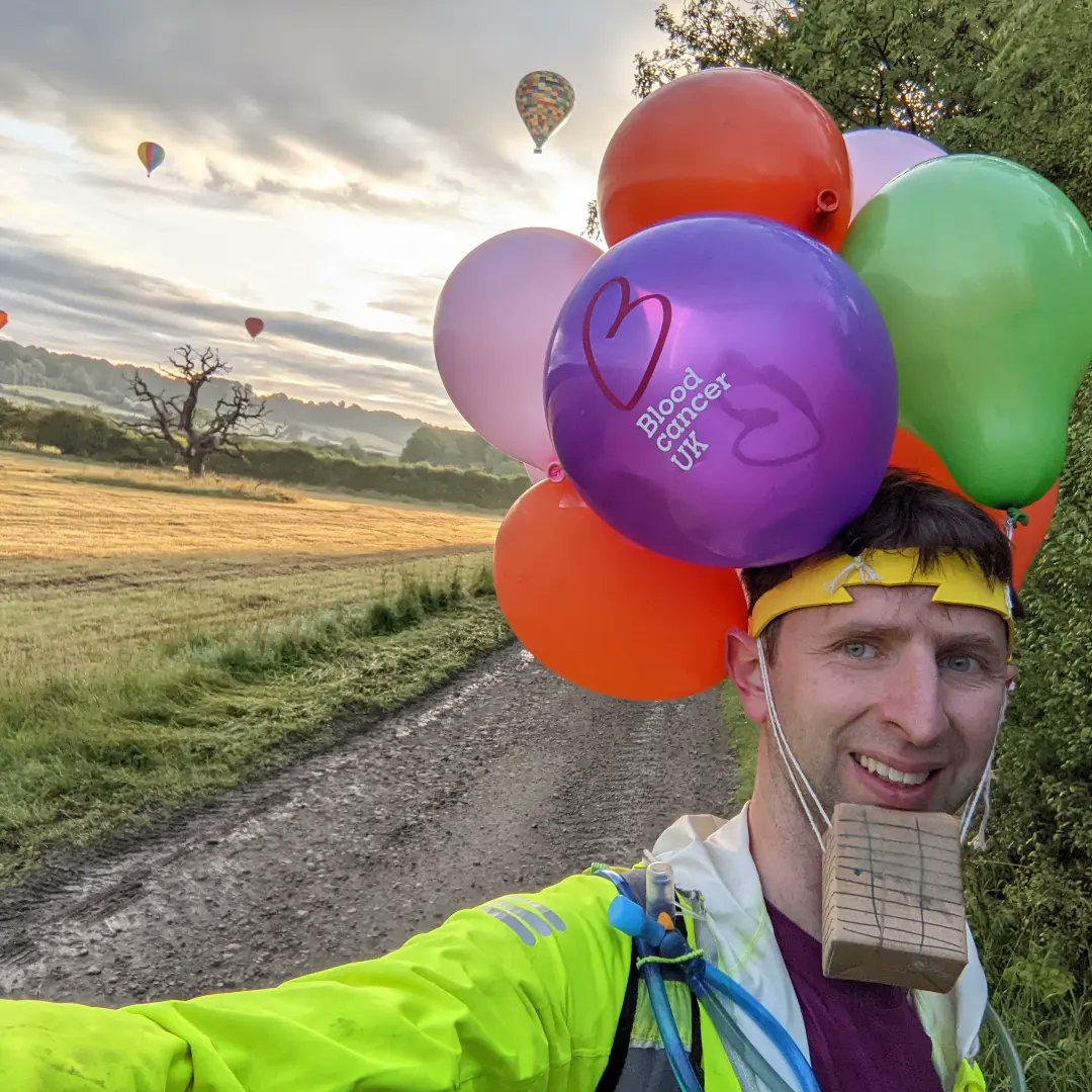 sillyhatrunner's tweet photo. We're still at @yorkshireballoonfiesta . So I wore a bigger #balloon #hat this time with 10 balloons! 
I'm #running  for @bloodcancer_uk  since May and to prepare for @PunkPantherUM #Nidderdale Way #Ultra  
https://t.co/d5N84x2Hfe
#charity  #donate #Malton @theyorkmix https://t.co/fsdD2Wh7tl