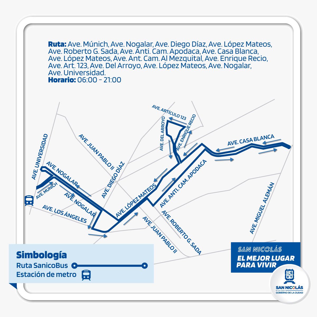 GobSanNicolas's tweet photo. REGRESA SANICO BUS 🚎 

Regresa #SanicoBus para todos los vecinos y vecinas de San Nicolás ¡AVÍSENLE A SUS AMIGOS! 

⏰ A PARTIR DEL LUNES 28 DE AGOSTO / *DE LUNES A VIERNES* DE 6:00 AM A 9:00 PM

(Servicio Gratuito y Temporal) @daniel_carrillo https://t.co/YTbioyf8dk