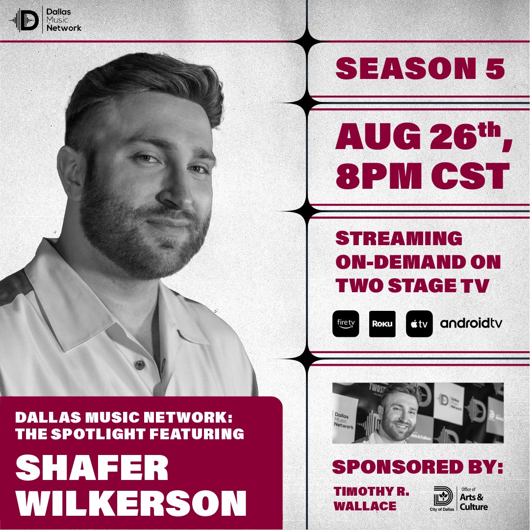 DMNMusicNetwork's tweet image. Tonight! 8 PM CST @shaferwilkersonon @DMNMusicNetwork : The Spotlight Season 5. Download the free TV streaming app @twostagetv available on @appletv @rokuplayer @amazonfiretv and Android TV. Sponsors @dallasculture , Timothy R. Wallace, and Theis Rice. #artsactivatedallas #oac