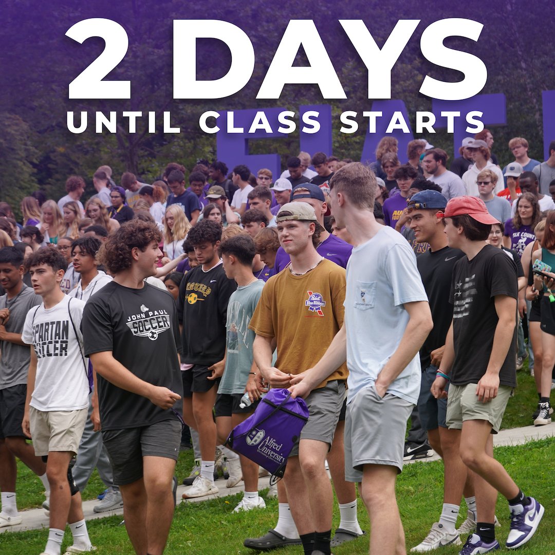 Just 2 days until classes kick-off! Let's embrace the upcoming semester and all the fantastic experiences it will bring. #alfredu #alfreduniversity #college #collegelife