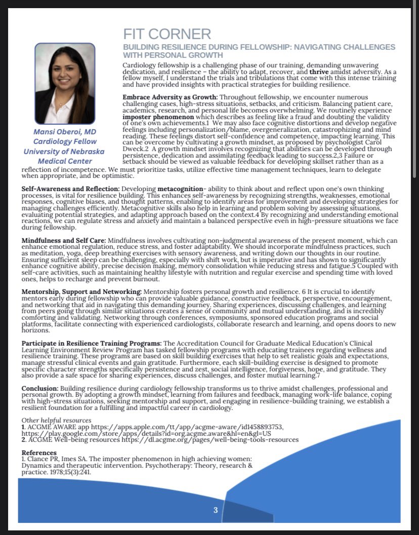 nebraskacardio's tweet photo. https://t.co/nL4Hembn98 
Cardiology update: MINOCA, Dr.Narmi
FIT Corner: Building Resilience, @MansiOberoi7 https://t.co/DN2yroPqQA
