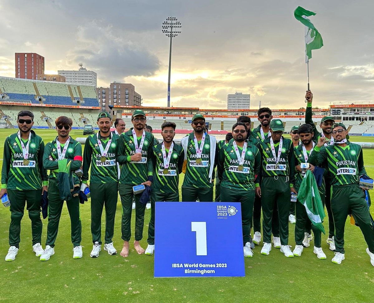 TheRealPCB's tweet photo. Congratulations to the Pakistan blind cricket for clinching gold at the IBSA World Games 2023 Birmingham 👏🥇

They remained unbeaten in the tournament, winning five games 🙌