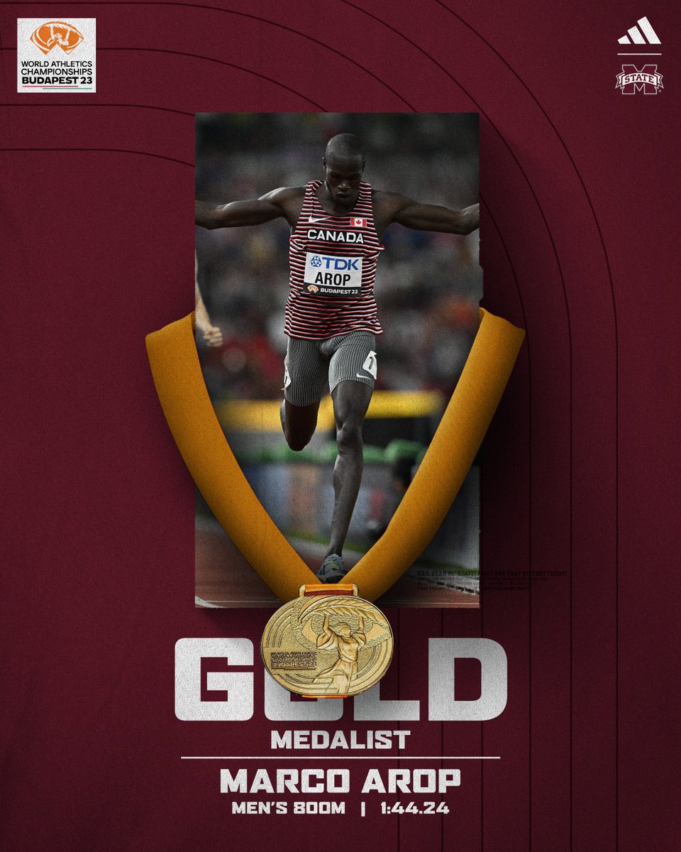 Mississippi State T&F (@hailstatetf) on Twitter photo The first Canadian man to win the men's 800m at the <a href="/WorldAthletics/">World Athletics</a> Championships is a Bulldog!
We couldn't be more proud!
#Budapest23 | #HailState🐶 The first Canadian man to win the men's 800m at the <a href="/WorldAthletics/">World Athletics</a> Championships is a Bulldog!
We couldn't be more proud!
#Budapest23 | #HailState🐶