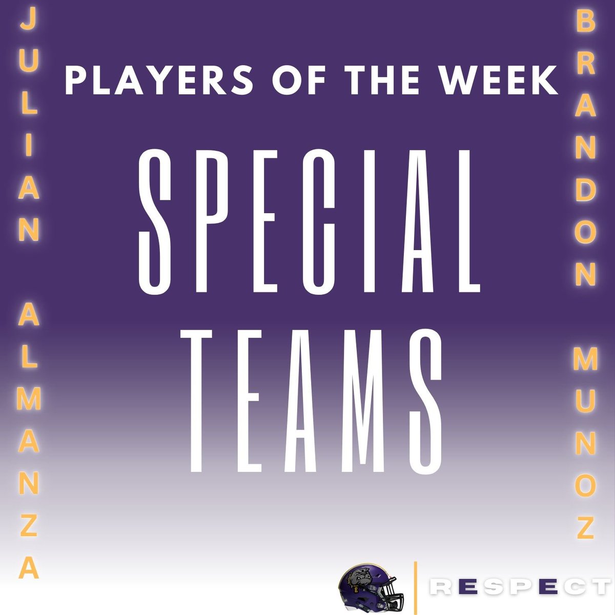 AND of course Congratulations to our special teams players of the week, Julian Almanza and Brandon Munoz
