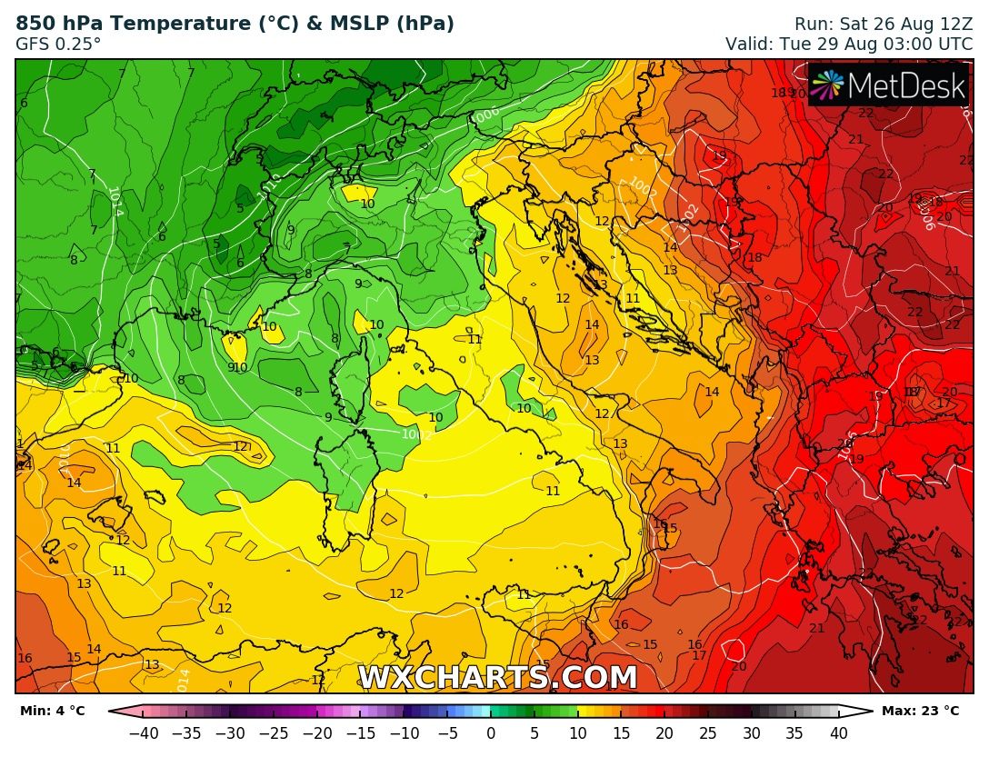 Tra 48 ore sarà tutto cambiato. Entro le prossime 48 ore il caldo subtropicale lascerà spazio a correnti fresche nord-atlantiche che ci regaleranno un clima più da fine settembre che da fine agosto.

Un cambio drastico e radicale che porterà anche maltempo intenso. Quella di oggi