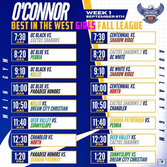 Our Lady Eagles are officially 2 weeks away from kicking off the 2nd Annual “Best in the West” Girls Fall League 

Powered by: Chick-fil-A &amp; Restore 

The Stage is set with our official schedule release for Week 1 

Are you ready?! #FallBall #WeareOC