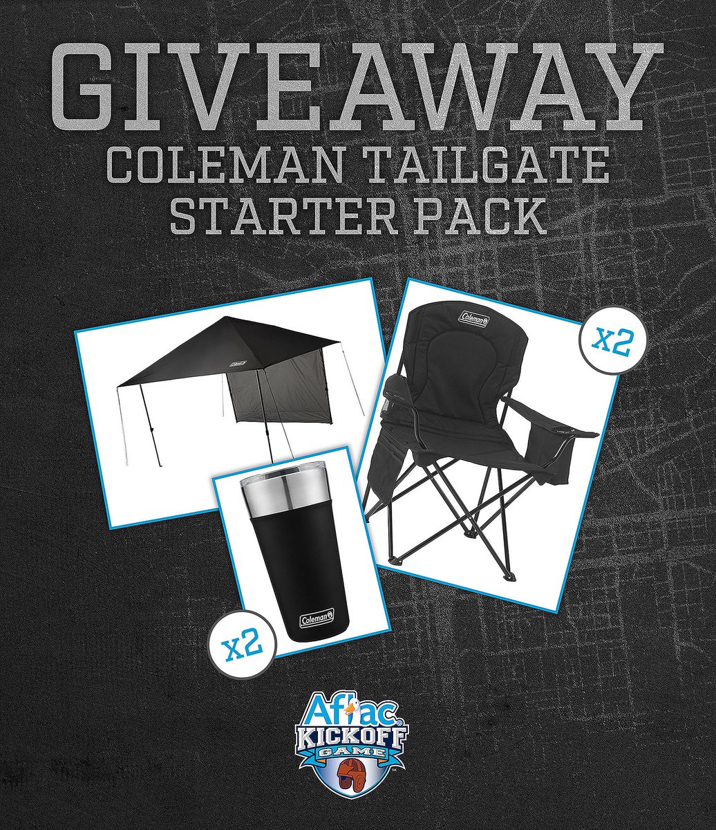 FOOTBALL IS BACK, which means it’s officially tailgating season 🔥
 
We’re giving away a <a href="/ColemanUSA/">Coleman USA</a> tailgating starter pack including a canopy, 2 cooler quad chairs, &amp; 2 stainless steel tumblers 👀
 
1️⃣ Follow <a href="/AflacKickoff/">Aflac Kickoff Game</a> &amp; <a href="/CFAPeachBowl/">Chick-fil-A Peach Bowl</a>
2️⃣ Retweet
3️⃣ Tag your tailgating buddy
