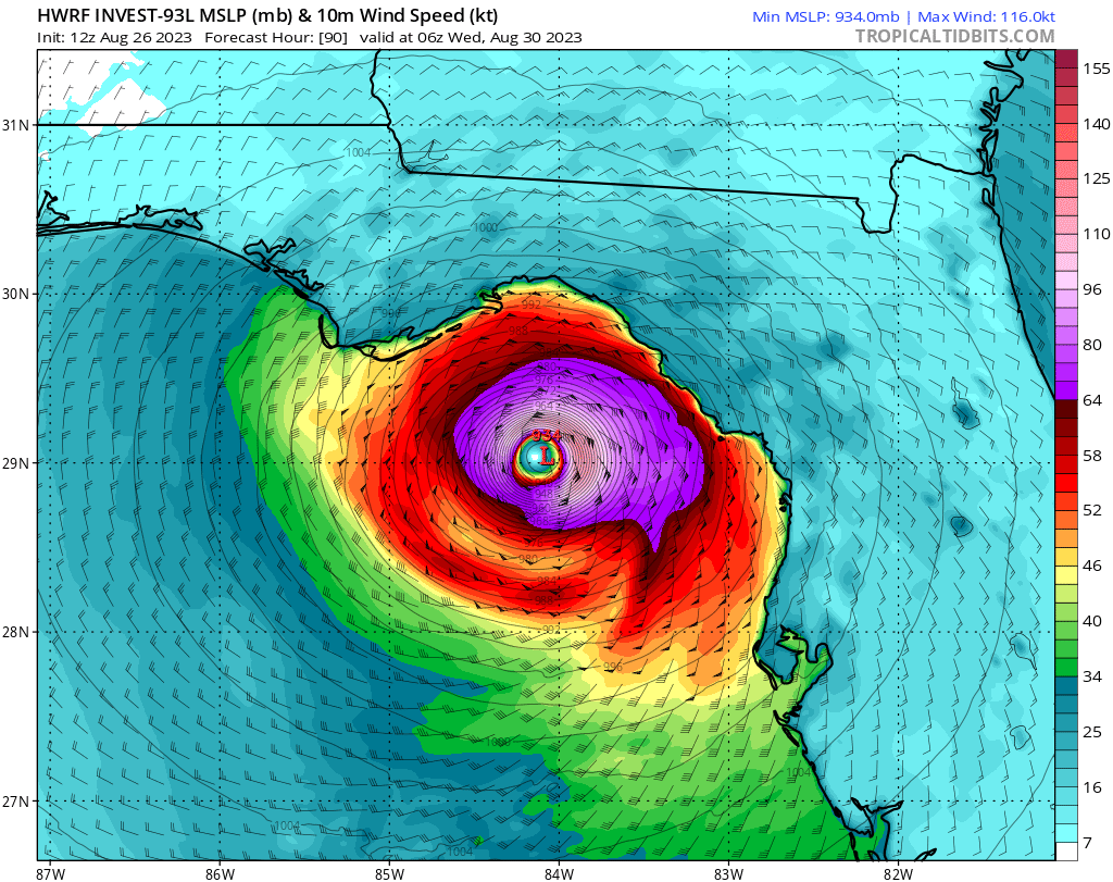 LimWeather's tweet photo. Whatever I am seeing on #HWRF, #HAFSA, #HFASB models for #Invest93L is grim for #BigBend or #Panhandle of #Florida like #MexicoBeach
#Tropicswx #Wxtwitter #Hurricane #HurricaneIdalia #Hurricanemichael #HurricaneSeason2023 #FLwx #AL93 #93L #Idalia #HurricanePrep #HurricaneSeason https://t.co/zvsC3DhUJx