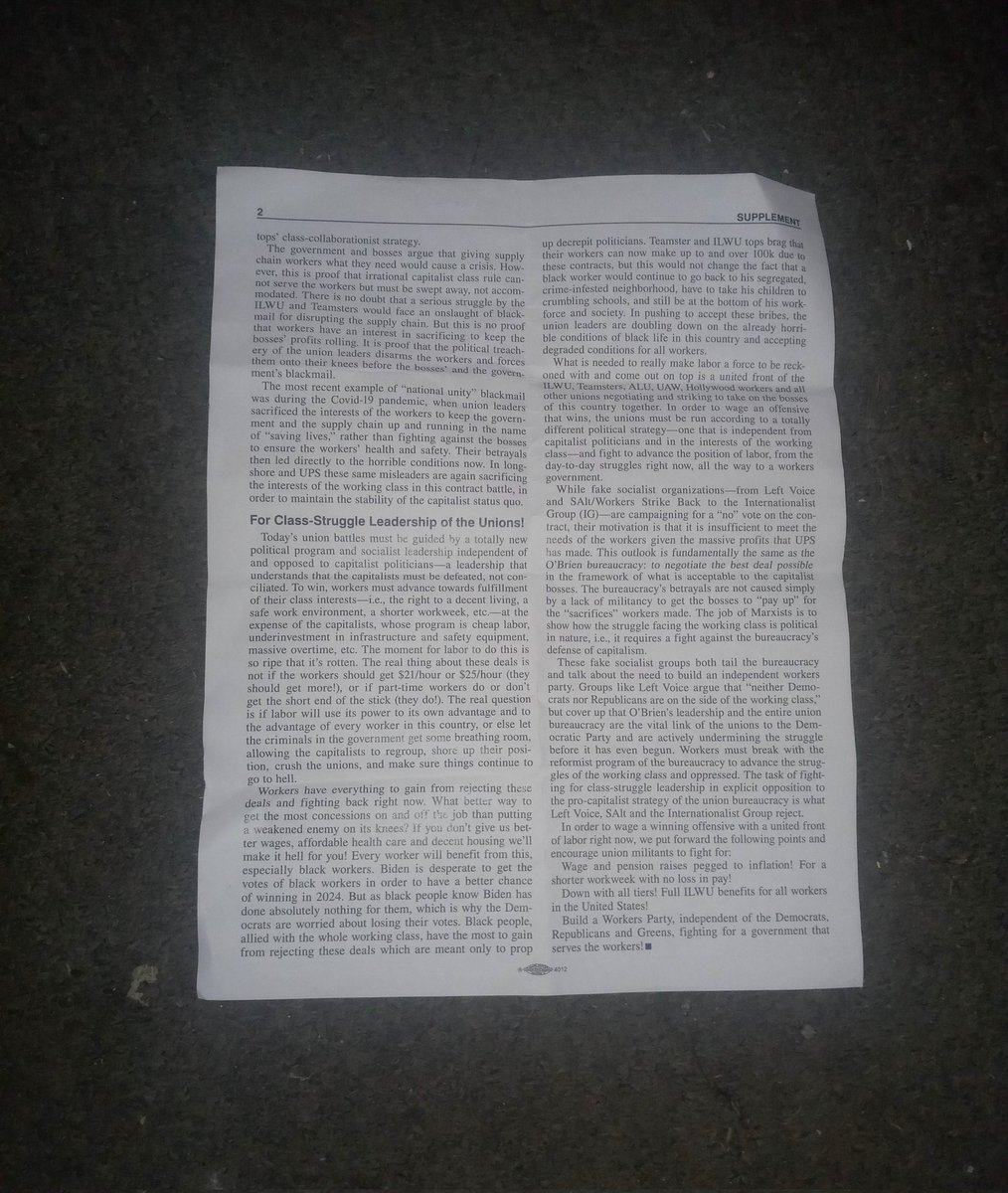 BrJoeBalkis's tweet photo. The sparts were also @ jeff st ups handing out flyers on 8/22/23. The flyer calls for a #VoteNo on the #upsContract, criticizes reformist orgs &amp; the #demonrat party &amp; ect https://t.co/z3WlIdh4kH