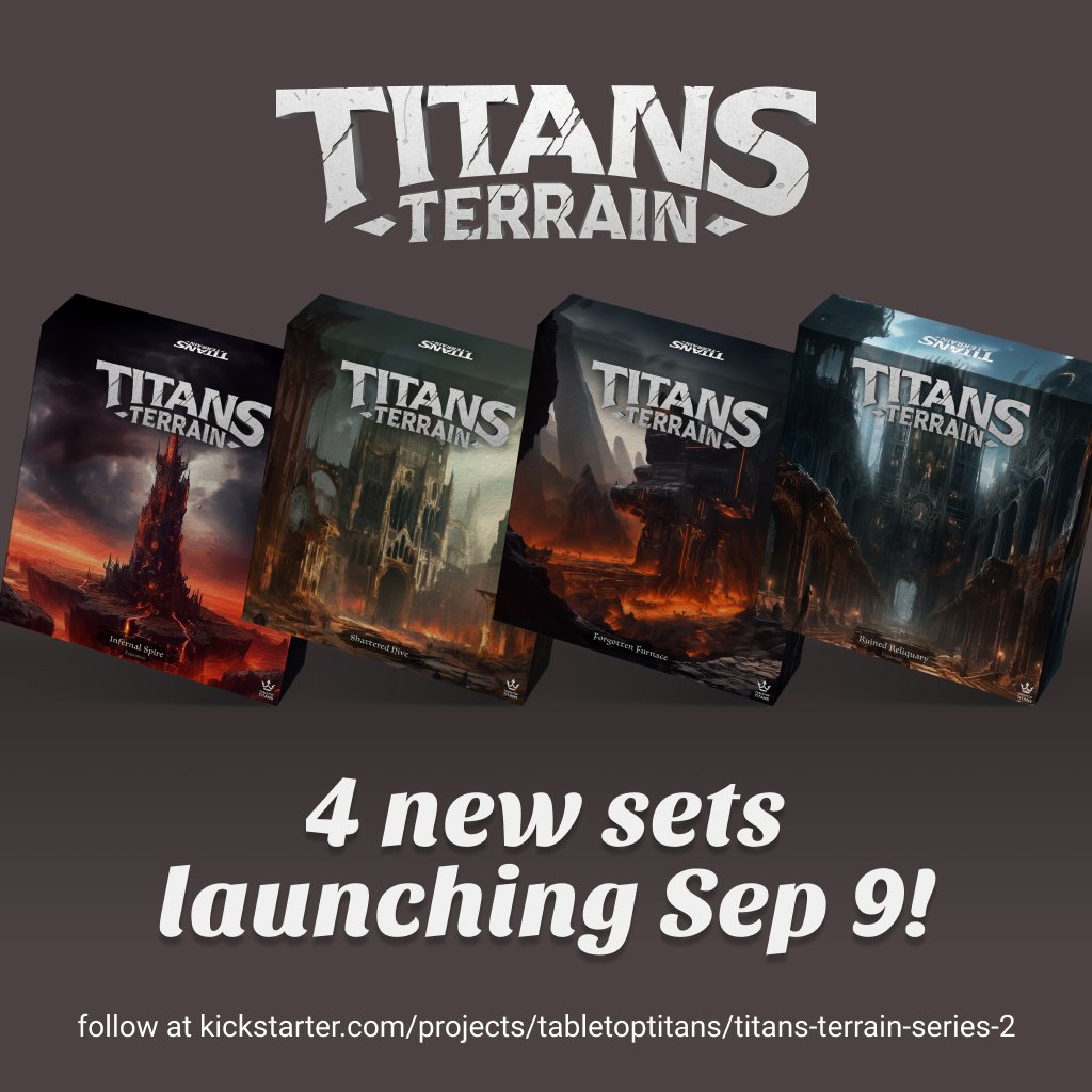 WiseBeard's tweet photo. After years of work behind the scenes we are so excited (and a bit nervous) to announce Titans Terrain series 2. We will be launching on Kickstarter September 9th and we can’t wait to show you the 2 new fantastic sets we created. https://t.co/aTru2gH6QH https://t.co/pNZipoMTpd