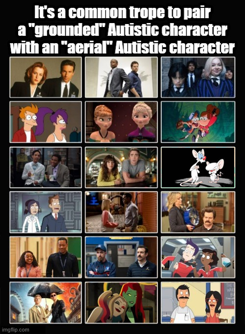 autismsupsoc's tweet photo. It's a common trope to pair divergent Autists together. #XFiles #Futurama📷 #Community #InsideJob #AbbottElementary #GoodOmens #Pyche #Frozen #PushingDaisies #GoodPlace #TedLasso #HarleyQuinn #Wednesday #GravityFalls #PinkyAndTheBrain #ParksandRec #LowerDecks #BobsBurgers https://t.co/rc1v1flQmj
