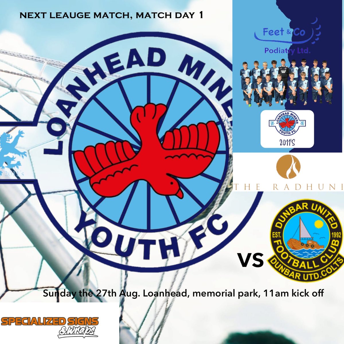 Our very first 11 aside league game where we welcome Dunbar United Colts to Memorial Park on Sunday 27th Aug 11am kick off ⚽️