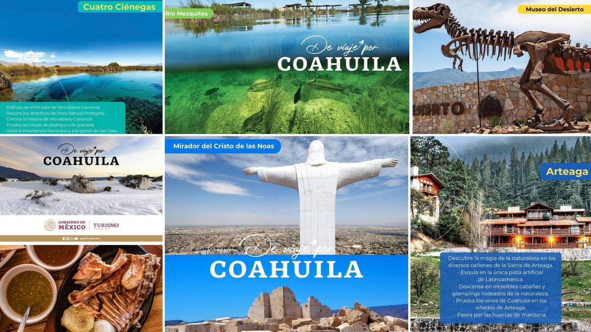TorrucoTurismo's tweet photo. Si buscan un plan para este fin de semana, #Coahuila tiene muchas sorpresas para ustedes. 🙌
Les comparto algunas sugerencias con deliciosas ofertas gastronómicas, artesanías únicas, lugares imperdibles y mucho más por conocer en este destino lleno de aventuras.
#AlViajarSumas https://t.co/OimzJUsVWw
