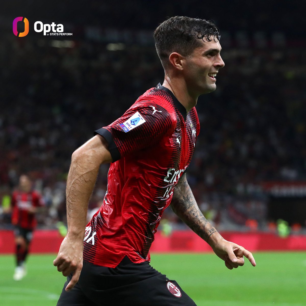 OptaPaolo's tweet photo. 2 - Christian Pulisic è diventato il 5° giocatore a segnare in entrambe le sue prime due presenze con il Milan in Serie A nell’era dei tre punti a vittoria (dal 1994/95), dopo Oliver Bierhoff, Andriy Shevchenko, Mario Balotelli e Jérémy Ménez. Sprint.

#MilanTorino https://t.co/9asQAMC06A