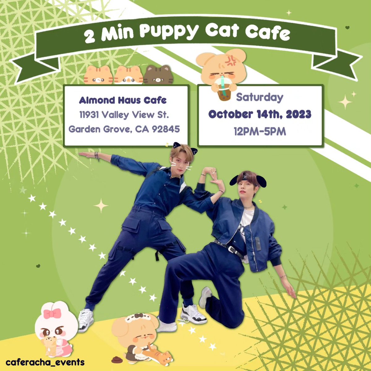 CafeRachaEvents's tweet photo. We're back with the SKZ cup sleeve events! Please join us for 2Min Puppy Cat Cafe aka the caferacha bias line~ https://t.co/RshifCJsNn