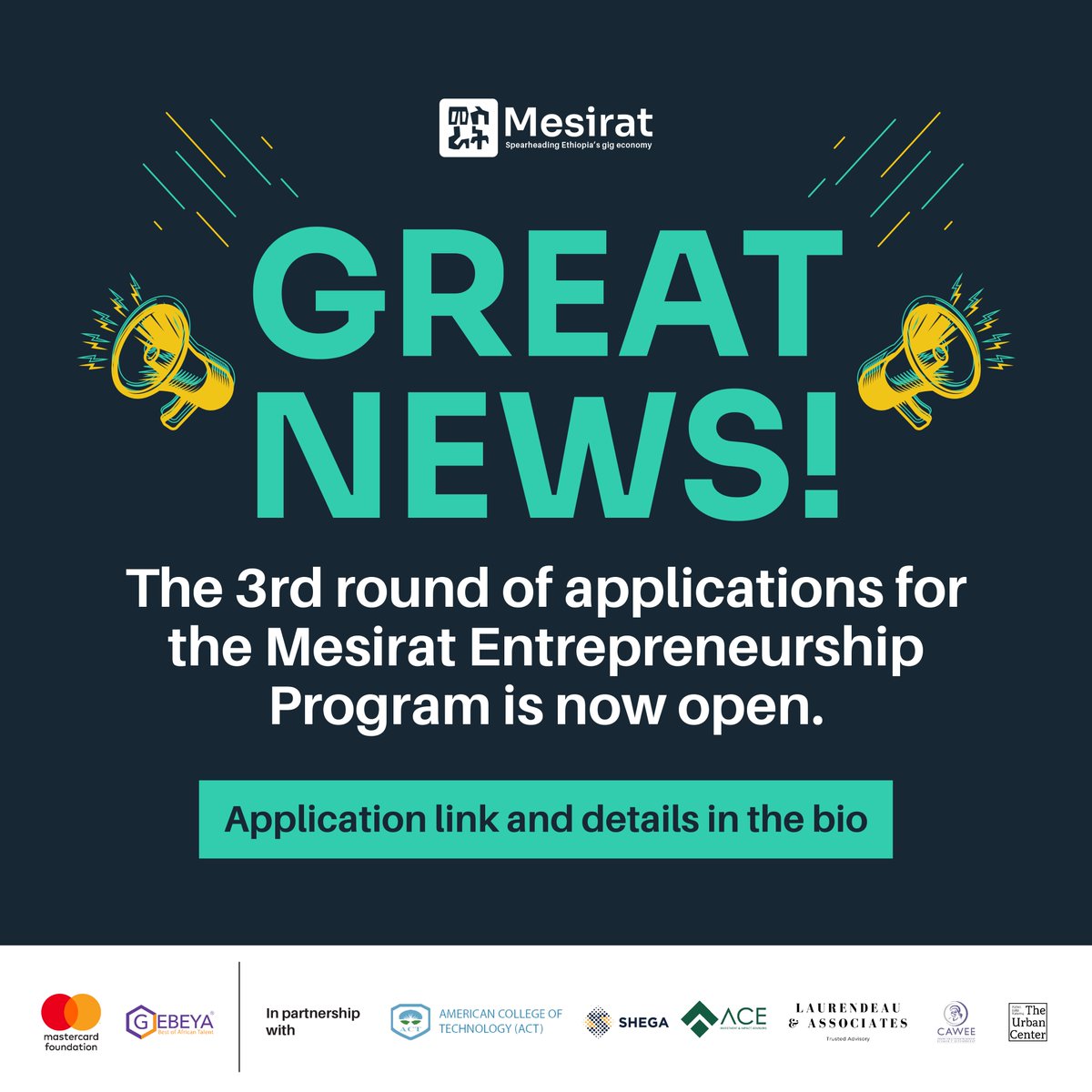 MesiratEthiopia's tweet photo. Exciting News! The Mesirat Entrepreneurship Program's 3rd round of applications is now OPEN! https://t.co/yAN0EgpX8l