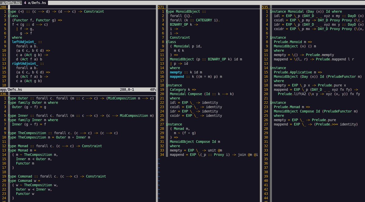 my "very general category things in haskell" repo is continuing to work out very nicely (although it's perhaps not especially well organised yet)
github.com/LiamGoodacre/h…