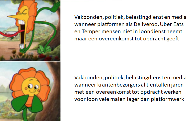 Zullen we eens tellen hoe vaak kranten hebben afgegeven op platformwerk, en dat vergelijken met hoe vaak kranten hebben afgegeven over hoe vaak kranten hebben afgegeven over hoe ze met krantenbezorgers omgaan? Gelukkig is het <a href="/FNV/">FNV</a>  er om al decennialang uit hun neus te vreten.