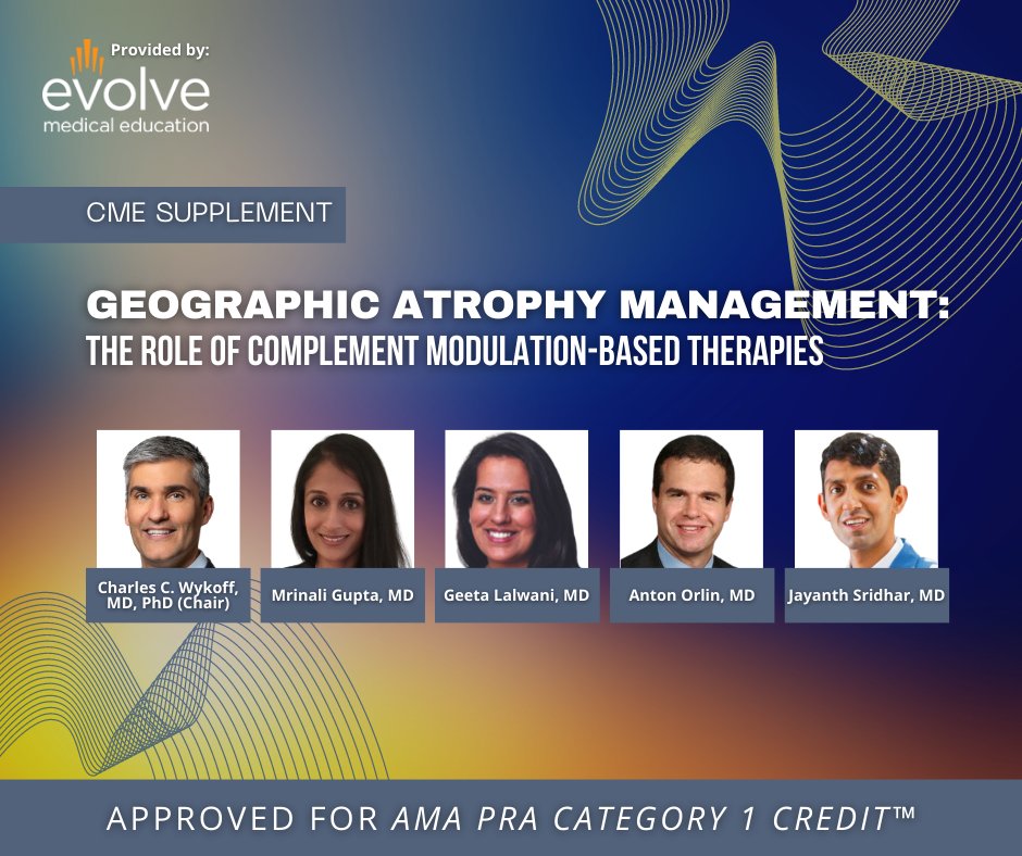 RetinaToday's tweet photo. Drs. Wykoff, Gupta, Lalwani, Orlin, &amp; Sridhar invite you to check out this new #CME supplement, and earn #AMAcredit, at your convenience. Geographic Atrophy Management: The Role of Complement Modulation-Based Therapies. View here: https://t.co/sZdOPKi8Vs https://t.co/aAOsr2AfHA