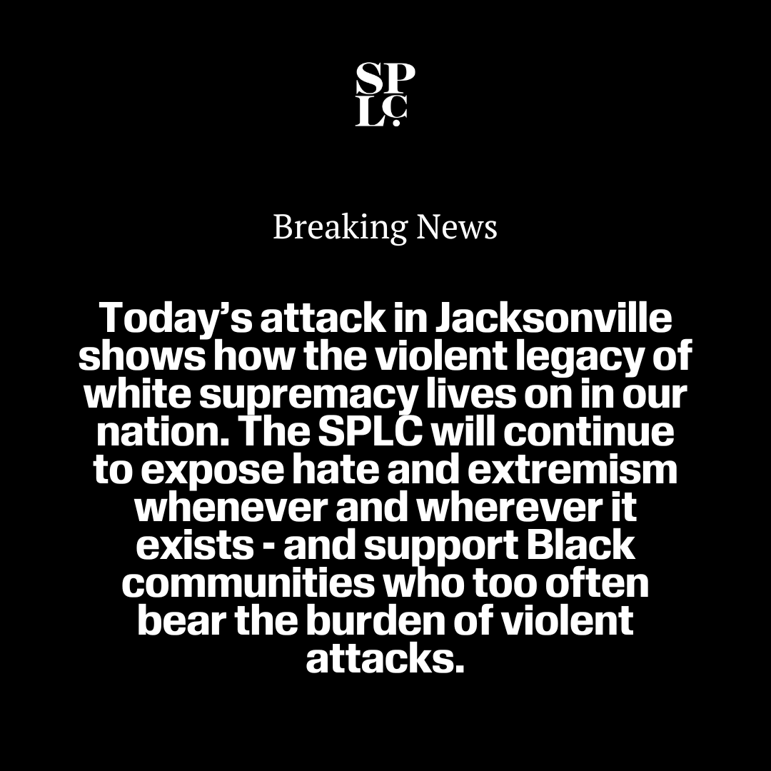 Our hearts are with the families of those targeted and killed in today’s racially motivated attack on the Black community in Jacksonville, Florida. No family, no community and no nation should be forced to experience this hate-fueled violence.