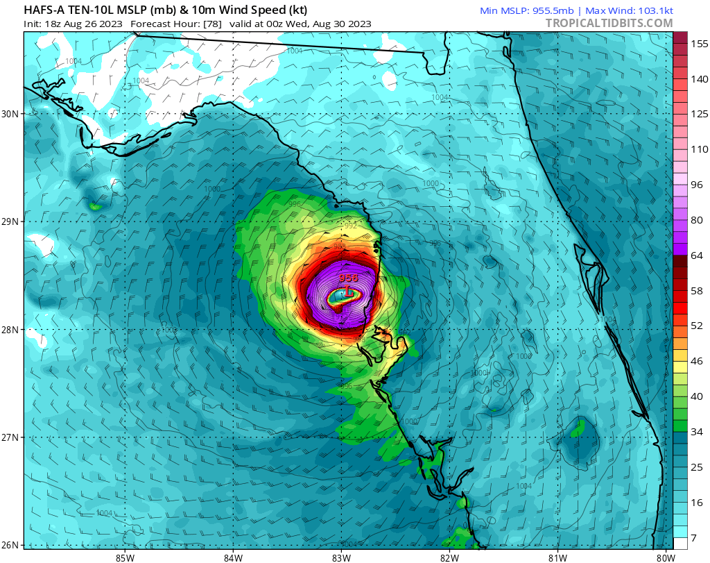 This is close to the worse case scenario for Tampa Bay. #Idalia #TD10