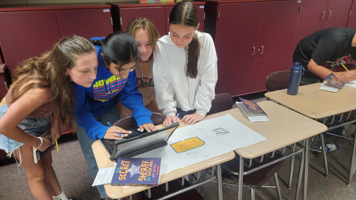 teubnerj's tweet photo. Today, we practiced using accountable talk, using the book, The Secret Sheriff of 6th Grade, by Jordan Sonnenblick @JSonnenblick. What an engaging book to start the year! https://t.co/tDanX9wHof