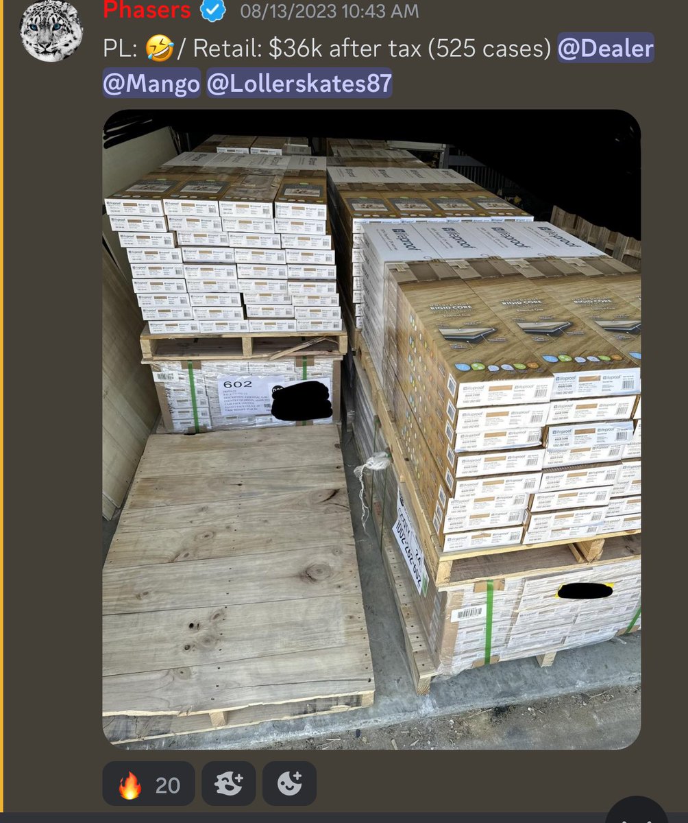 profit_lounge's tweet image. $45,000 worth of floorings for $11,500🤑

$9-$23 a case.

Want a free spot? Like this tweet and keep yours dms open!