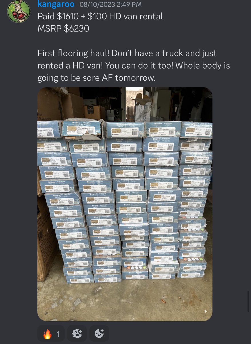 profit_lounge's tweet image. $45,000 worth of floorings for $11,500🤑

$9-$23 a case.

Want a free spot? Like this tweet and keep yours dms open!