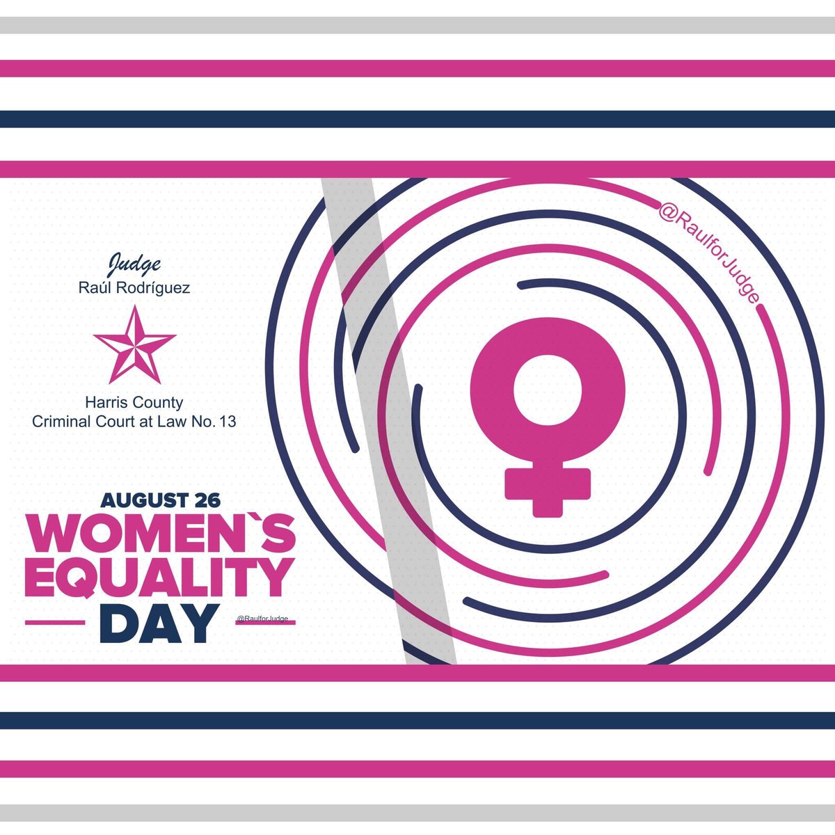 RaulforJudge's tweet photo. “On Women’s Equality Day, we honor the pioneering suffragists who persisted through decades of struggle to finally win American women the right to vote, and we celebrate the advocates and everyday heroes who have continued the long march for equality ever since.” ~ @WhiteHouse https://t.co/inQZtGoITH