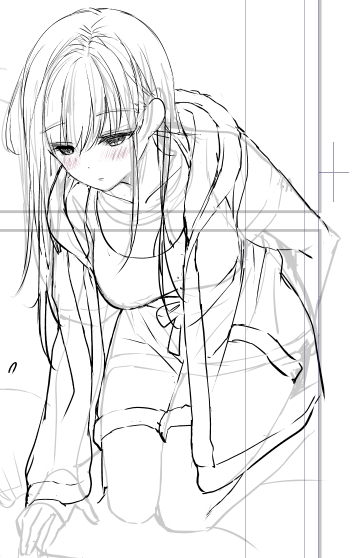 島崎さんの下描きをしてました。 間違えて半袖を着せてたことに気づいて、服を書き足し中です。気づくのが遅くて13ページ分😂島崎さんたち寒かっただろうね…。作中は秋です。