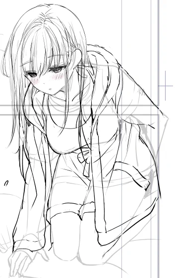 島崎さんの下描きをしてました。 間違えて半袖を着せてたことに気づいて、服を書き足し中です。気づくのが遅くて13ページ分😂島崎さんたち寒かっただろうね…。作中は秋です。