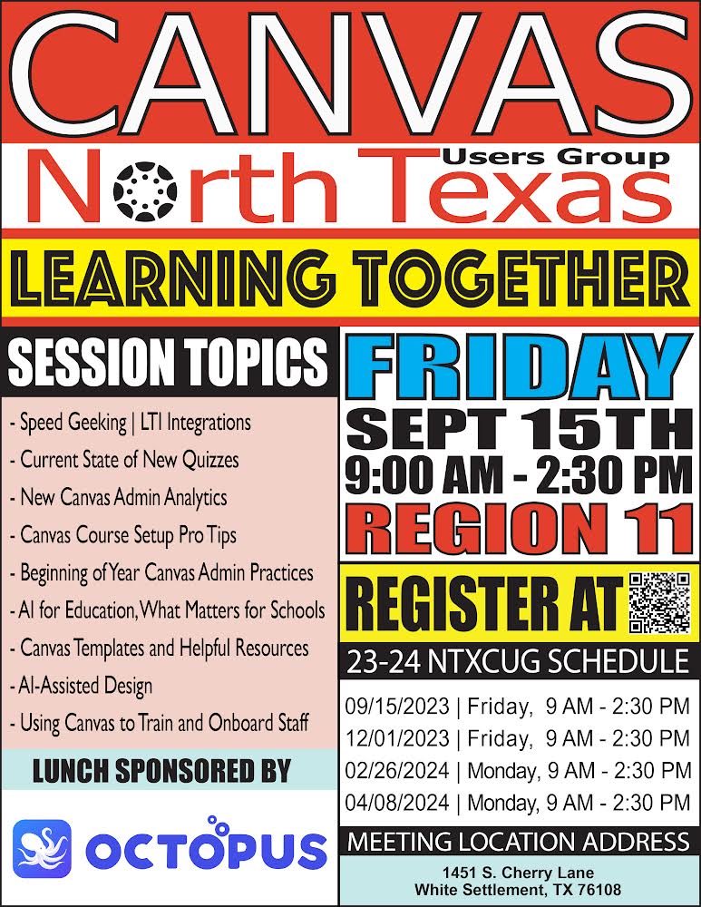 Tracy Shea (@tpshea) on Twitter photo #NTXCUG Meeting
09-15-23, 9AM-2:30PM
Please consider joining the fun! 😎
Free Registration
registration.esc11.net/catalog/sessio…
<a href="/Canvas_by_Inst/">Canvas by Instructure</a>
<a href="/EndersTrevor/">Trevor Enders</a> <a href="/ElektronikaV/">Erika Burkhardt</a>
<a href="/Blended_Harden/">Ashley Harden, M.Ed</a> <a href="/MrsBalster/">Stephanie Balster</a> <a href="/MischMindset/">Brent Mischnick</a> <a href="/SFant93/">Sandy Fant</a> @jwadec <a href="/taustinITS/">Tammy Austin</a> <a href="/LFTechTeach/">Lindsay Foster, M. Ed.</a> <a href="/jasonpoe/">Jason Poe</a> <a href="/fergask/">Kerry Fergason</a> <a href="/kjohnsontech/">Kristie Johnson</a> #NTXCUG Meeting
09-15-23, 9AM-2:30PM
Please consider joining the fun! 😎
Free Registration
registration.esc11.net/catalog/sessio…
<a href="/Canvas_by_Inst/">Canvas by Instructure</a>
<a href="/EndersTrevor/">Trevor Enders</a> <a href="/ElektronikaV/">Erika Burkhardt</a>
<a href="/Blended_Harden/">Ashley Harden, M.Ed</a> <a href="/MrsBalster/">Stephanie Balster</a> <a href="/MischMindset/">Brent Mischnick</a> <a href="/SFant93/">Sandy Fant</a> @jwadec <a href="/taustinITS/">Tammy Austin</a> <a href="/LFTechTeach/">Lindsay Foster, M. Ed.</a> <a href="/jasonpoe/">Jason Poe</a> <a href="/fergask/">Kerry Fergason</a> <a href="/kjohnsontech/">Kristie Johnson</a>