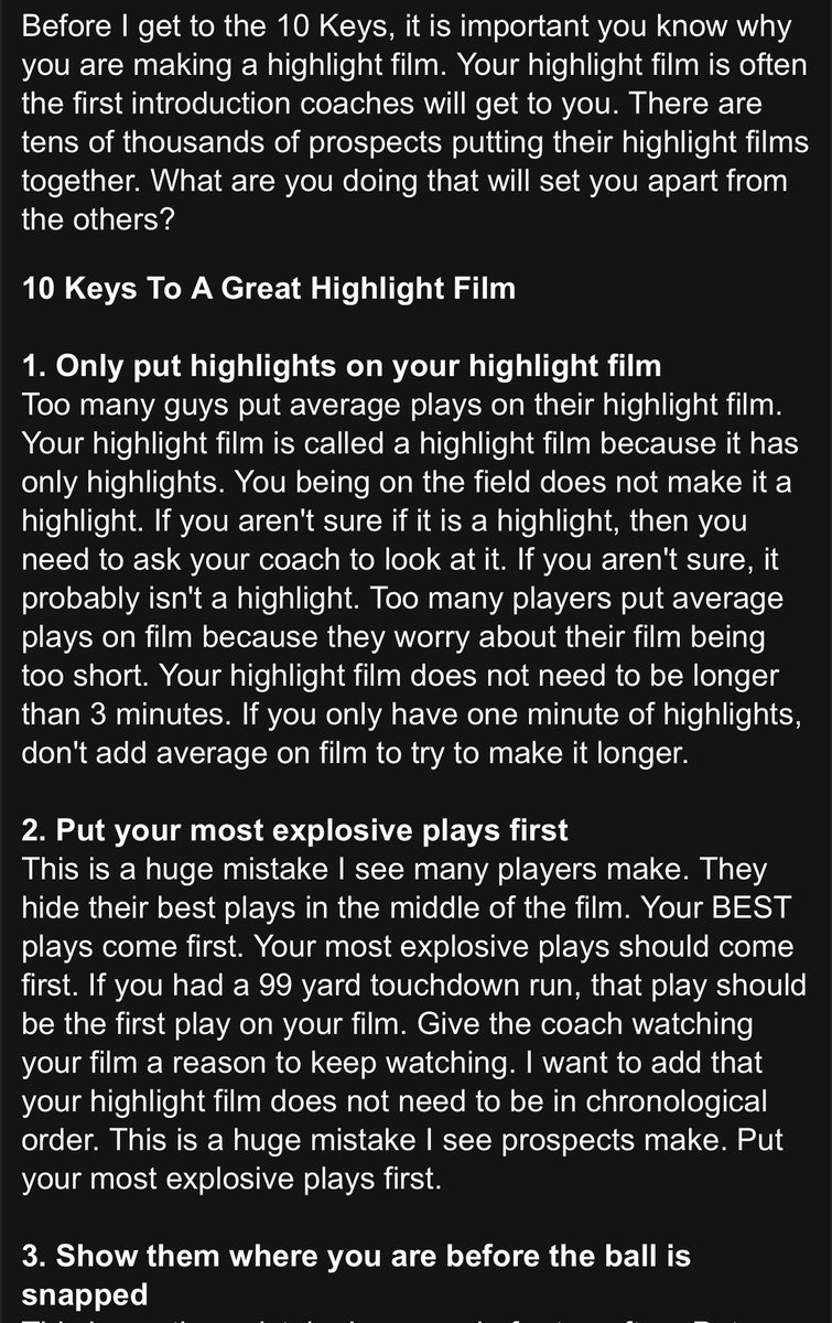 ‼️Prospects: Mark your highlights each week! ✅Make sure you only mark highlights. ✅Build a highlight film and put your best plays first! If you want to make a film that will help you get recruited, check out these 10 keys to a great film! coachvint.blogspot.com/2023/08/10-key…