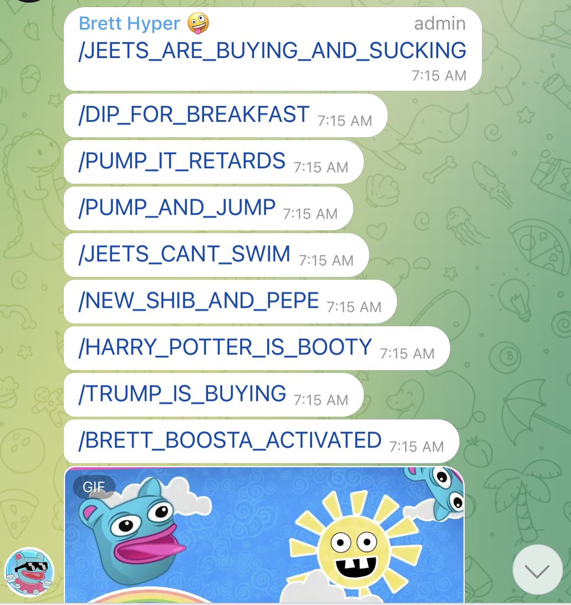 moongemslady's tweet photo. @whyillbedamned Jingtao is gay if he doesnt ape $brett bot going crazy @Brettcoinerc https://t.co/hqgxKihhWI