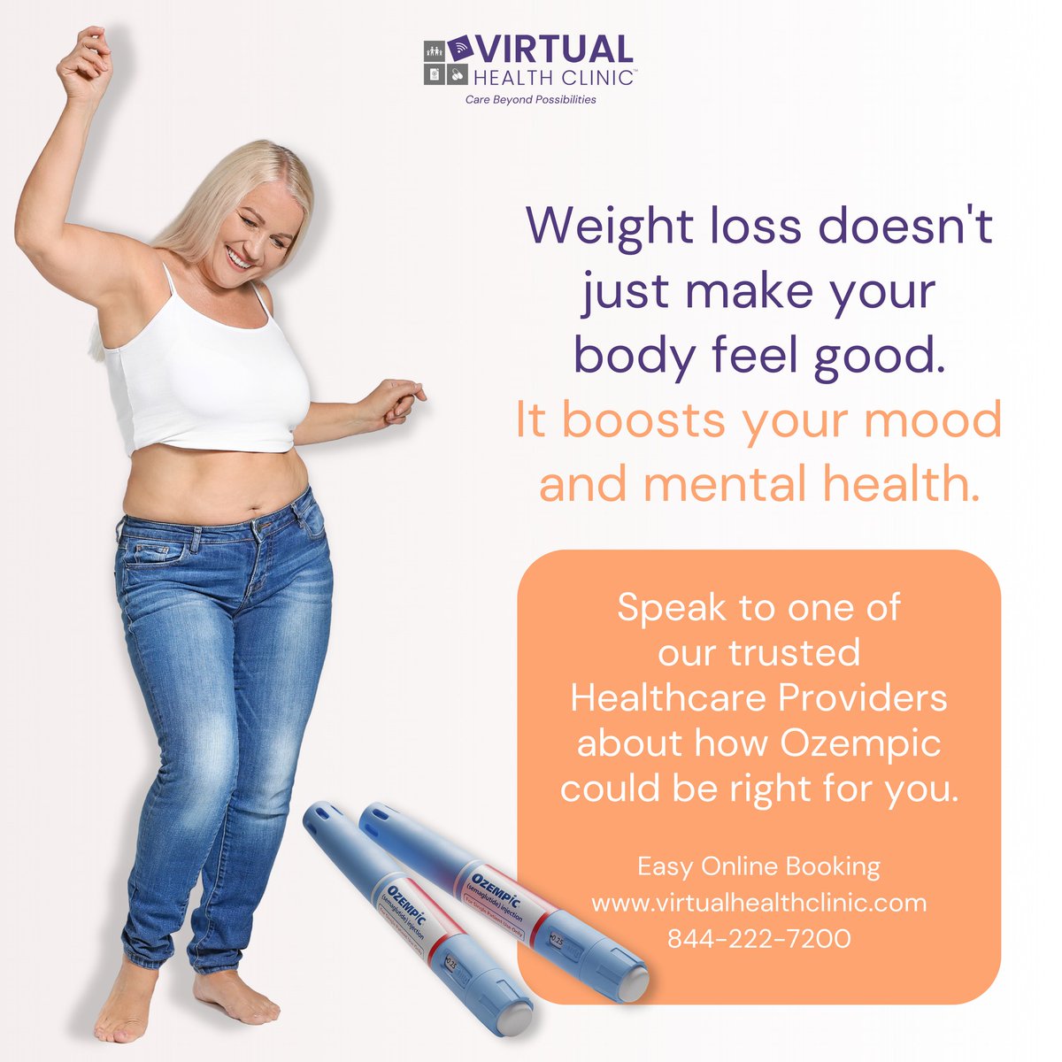 MyVirtualCare's tweet photo. If you’re looking to lose some weight or want to lose more and have been thinking about starting your Ozempic journey, book an appointment to speak with our healthcare provider to see if Ozempic is right for you.

Book your appointment by phone or online.
844-222-7200 https://t.co/lZ0NYZ2I2N