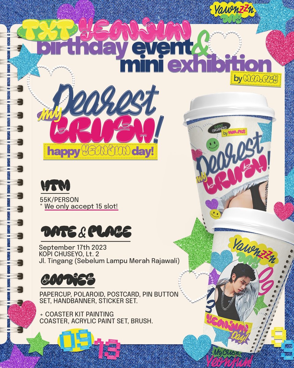 moa_pky's tweet photo. ᅠ
ᅠ
#YEONJUN BIRTHDAY EVENT &amp; MINI EXHIBITION, AND PHOTOBOOTH BY MOA.PKY is coming up ! 🎀🎁

Date: September 17th, 2023 (2PM - 4M)
Place: Kopi Chuseyo, Lt. 2 (Palangka Raya, Kalimantan Tengah)
Photobooth Period: 1-15 September 2023

For details, check the poster! <3
ᅠ
ᅠ https://t.co/WH1ctU4pGx