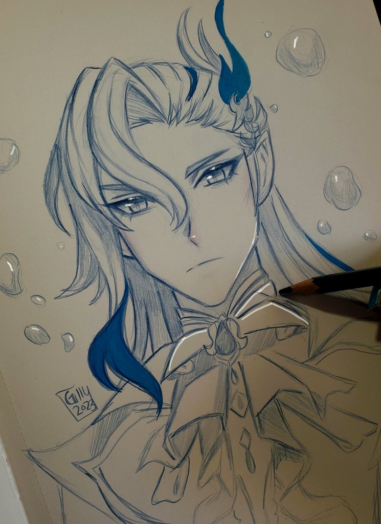 Gillybeans977's tweet photo. Neuvillette sketch cause I actually felt like drawing today for once 💙 #Neuvillette https://t.co/lPtCS8C8lh