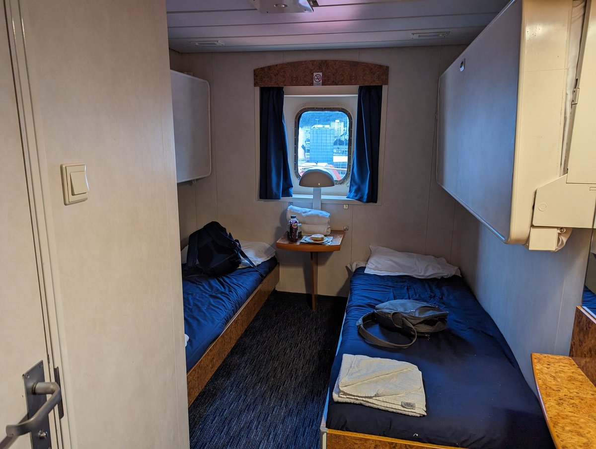 On the ferry in a little cabin :)