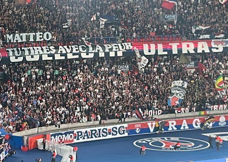 psgcommunity_'s tweet photo. La banderole du CUP à Guendouzi: 

« Matteo, tu tires avec la peur » 😭 https://t.co/nzUbmCOUkA