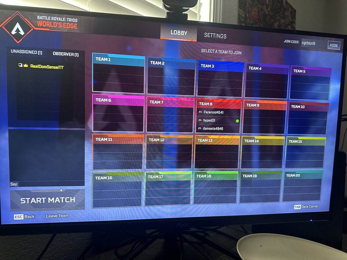 RealDomSensei's tweet photo. If anyone is interested the private match code is also in the top right corner: cgtbbzt8 https://t.co/h47QbPCF5N