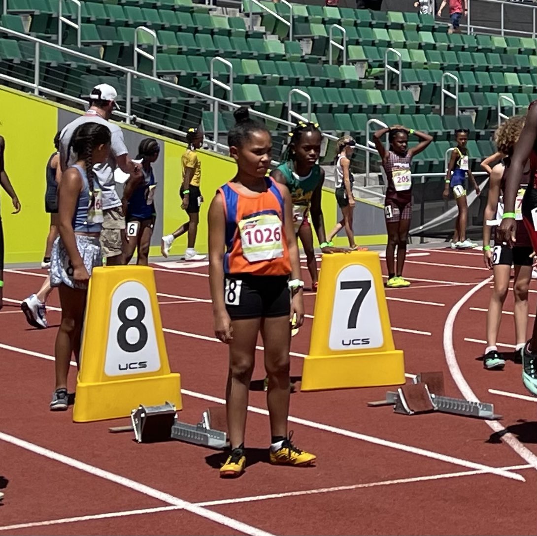 RobAKARon's tweet photo. Our daughter chose @itskerrii for her Black History Month report this year. Then she closed out her track season with a PR in the 100m at the Junior Olympics, fueled by running on the same track her idol did.

Congrats, Sha’Carri, your journey and greatness are inspiring🥇🥉🥇 https://t.co/hJlhrA1H7J