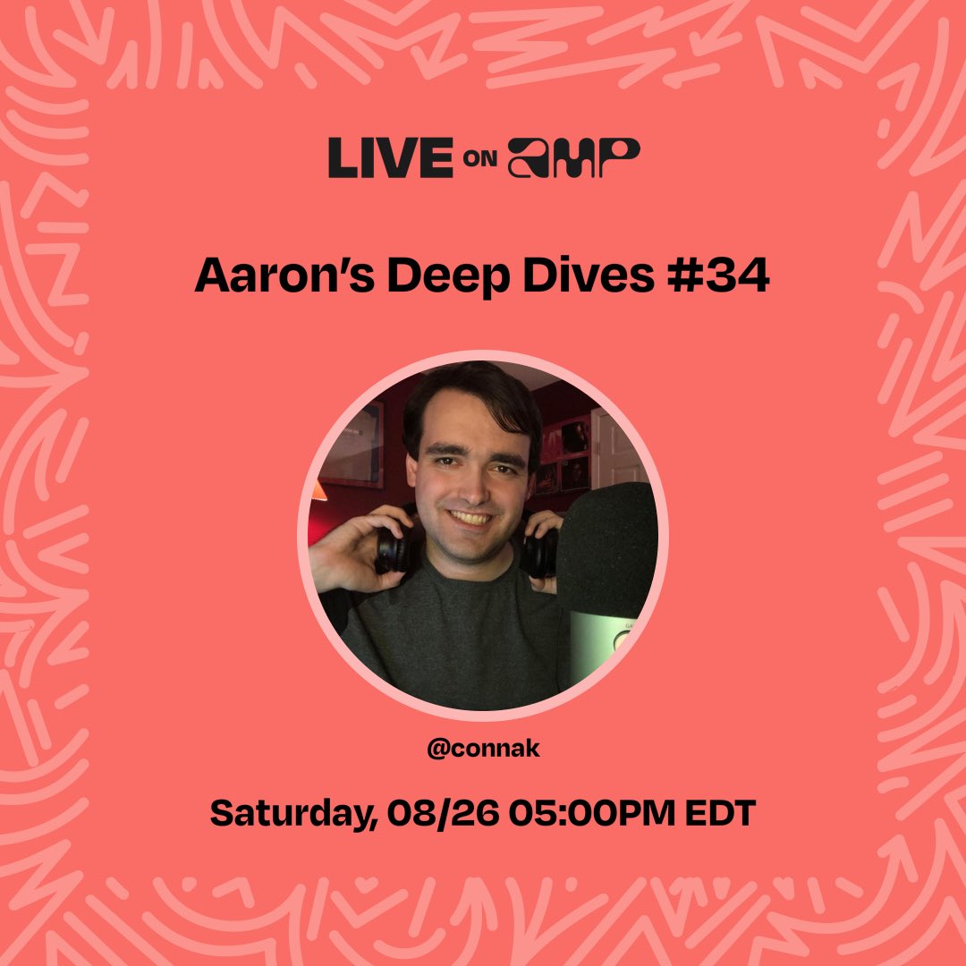 Aaron_Conn's tweet image. My show, Aaron’s Deep Dives #34, is set to go live on Amp on 8/26 at 05:00 PM EDT. Follow me to listen!
live.onamp.com/77OjrrsuACb #amp #amplive #ampapp