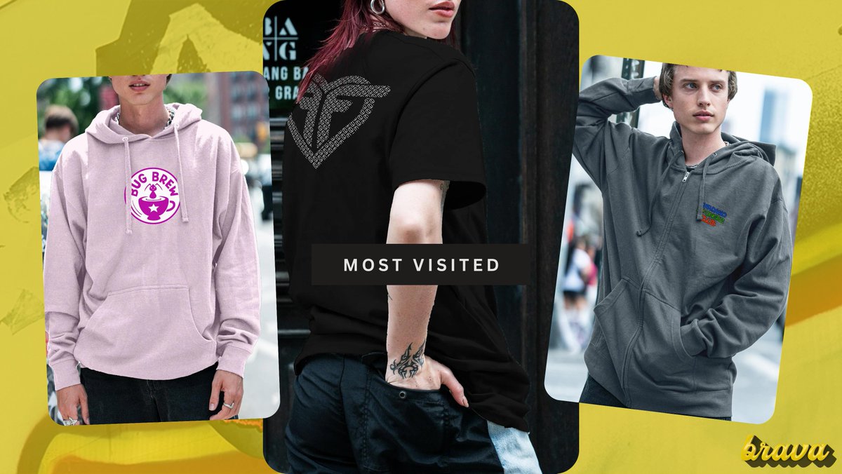 🚧 most visited this week 🛹 @discosolaris Premium Bug Brew Hoodie (Pink Sourbet) @futurefestxr Premium Future Heart Tee (Black) @CardanoStonerzC Premium Original Hoodie (Juno) only at bravaland.com