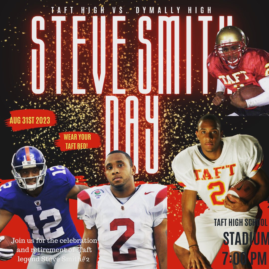 Coach Fred Emmerson (@coachemmerson) on Twitter photo Thurs Aug 31. Taft Stadium Woodland Hills (Los Angeles, CA) we take on a very good Dymally team and honor a city section /Taft sports legend <a href="/SteveSmithII/">Steve Smith II</a> Thurs Aug 31. Taft Stadium Woodland Hills (Los Angeles, CA) we take on a very good Dymally team and honor a city section /Taft sports legend <a href="/SteveSmithII/">Steve Smith II</a>